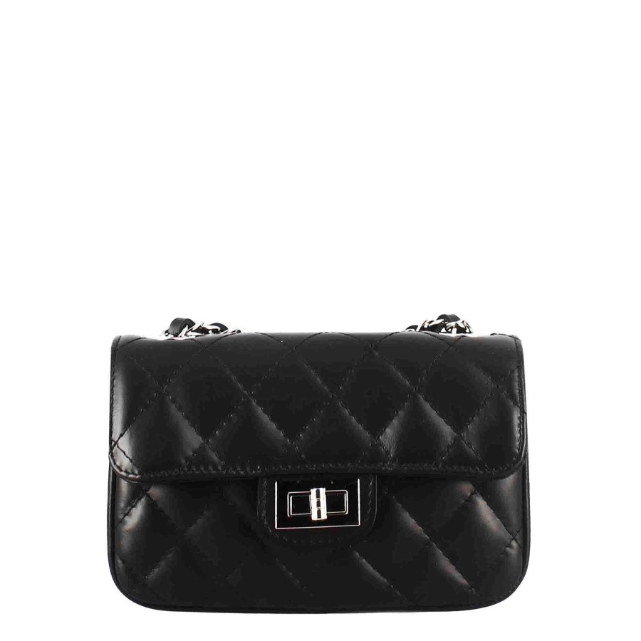 Leonardo Vanity Shoulder Bag In Black Quilted Leather