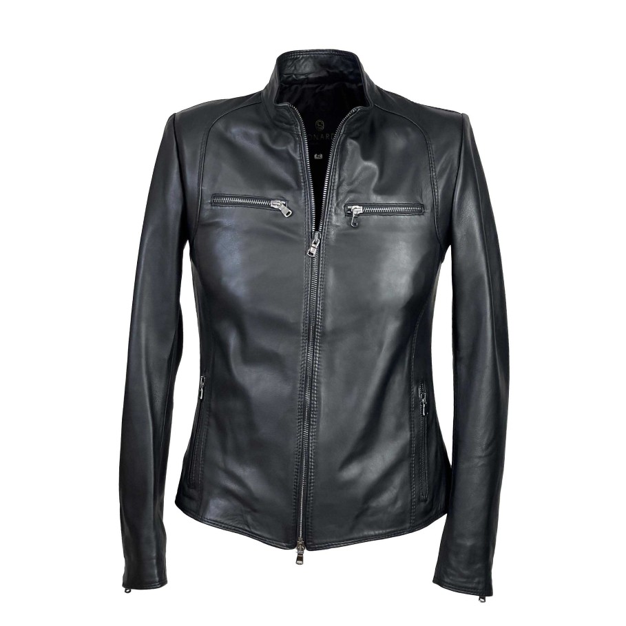 Leonardo Classic Women'S Jacket In High Quality Black Leather