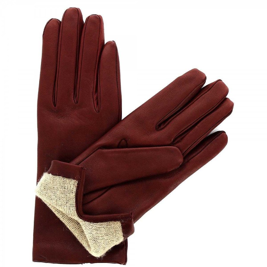 Leonardo Classic Handmade Women'S Gloves In Burgundy Nappa Leather Lined With Cashmere