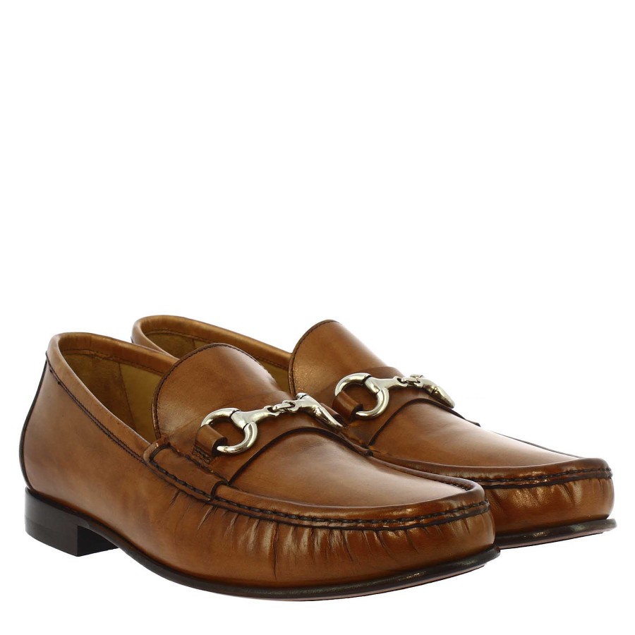 Leonardo Handmade Men'S Moccasins In Brown Leather