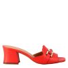 Leonardo Open Sandal With Buckle For Women In Red Leather