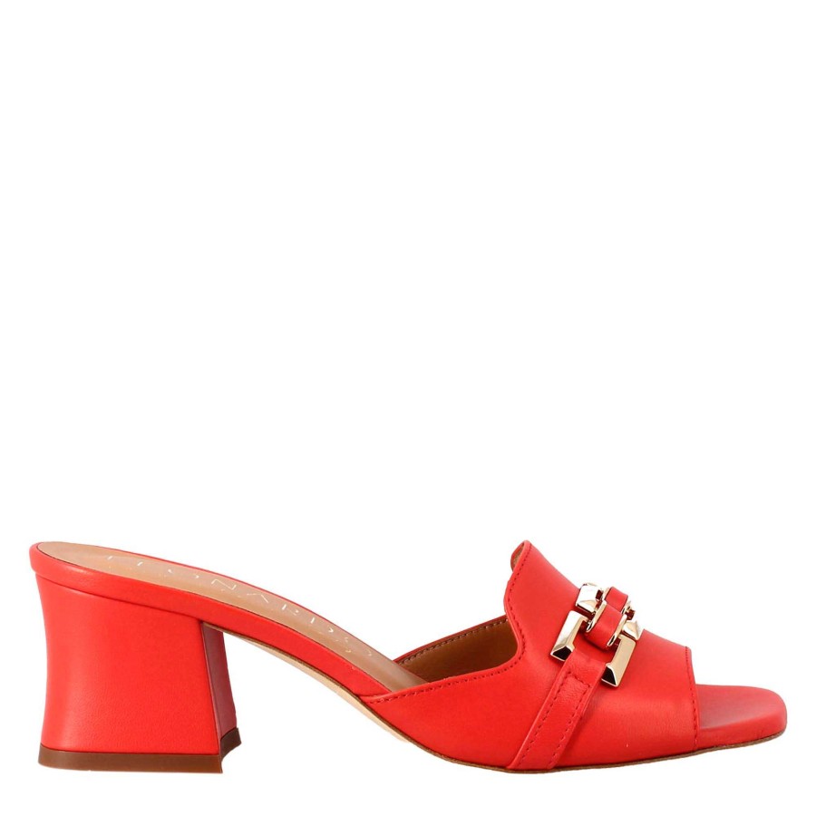 Leonardo Open Sandal With Buckle For Women In Red Leather