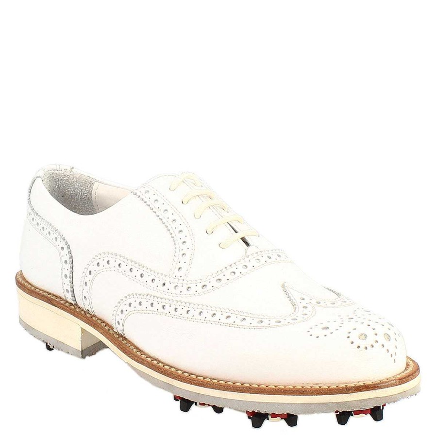 Leonardo Classic Women'S Golf Shoes Brogues Handcrafted In White Leather