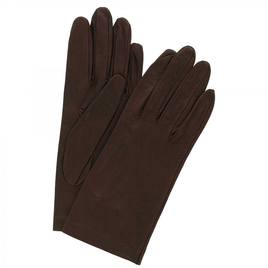 Leonardo Classic Handmade Women'S Nappa Leather Gloves In Dark Brown