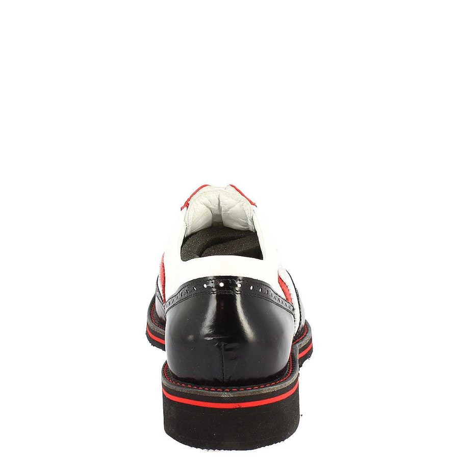 Leonardo Handcrafted Men'S Golf Shoes In Black White Red Full Grain Leather