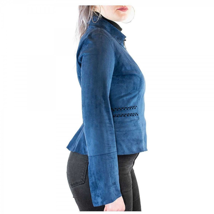 Leonardo Reversible Africa Model Slim Fit Jacket For Women, Handmade In Blue Reindeer And Lamb Leather