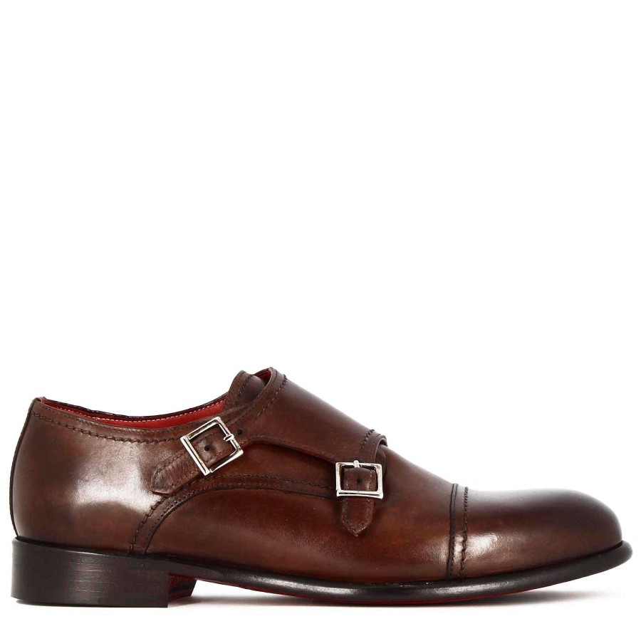 Leonardo Light Brown Men'S Double Buckle Shoe