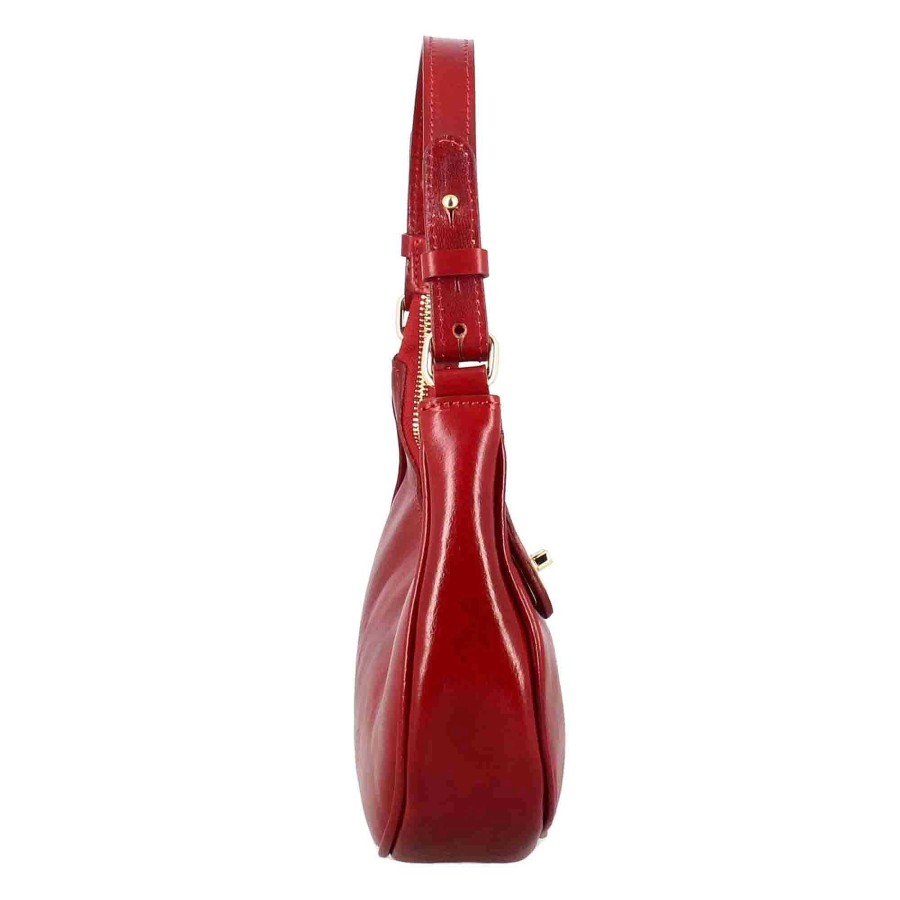 Leonardo Jane Shoulder Bag In Red Leather With Removable Shoulder Strap