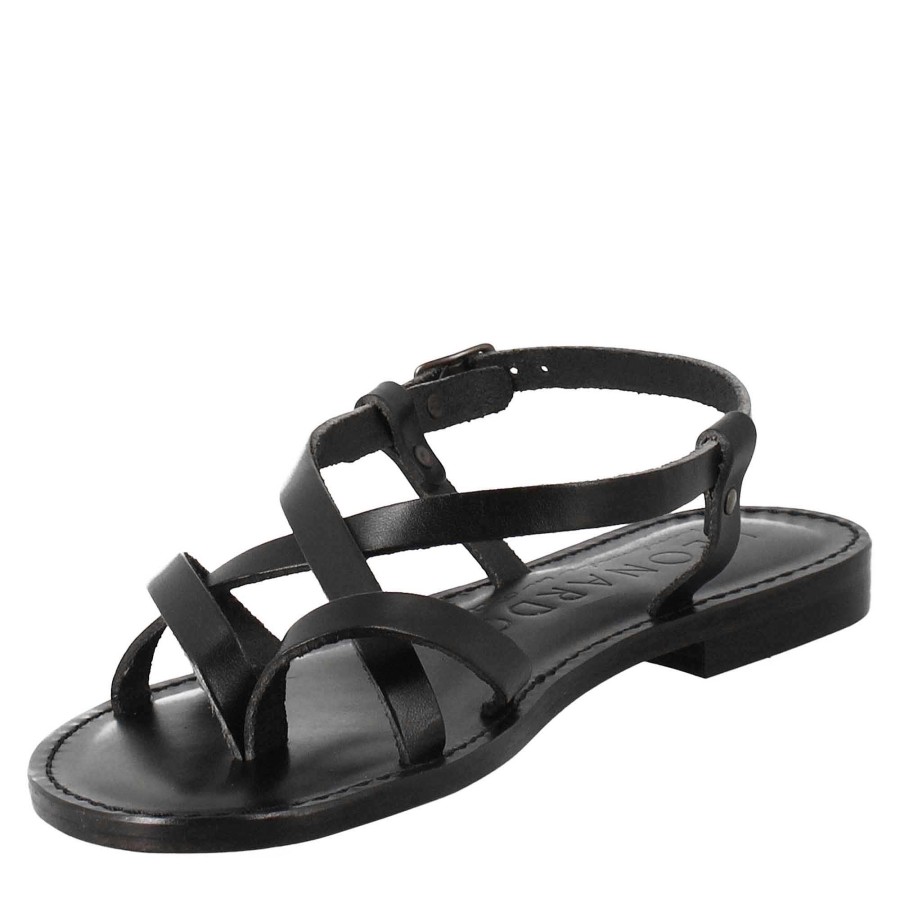 Leonardo Solace Women'S Ancient Roman Style Sandals In Black Leather