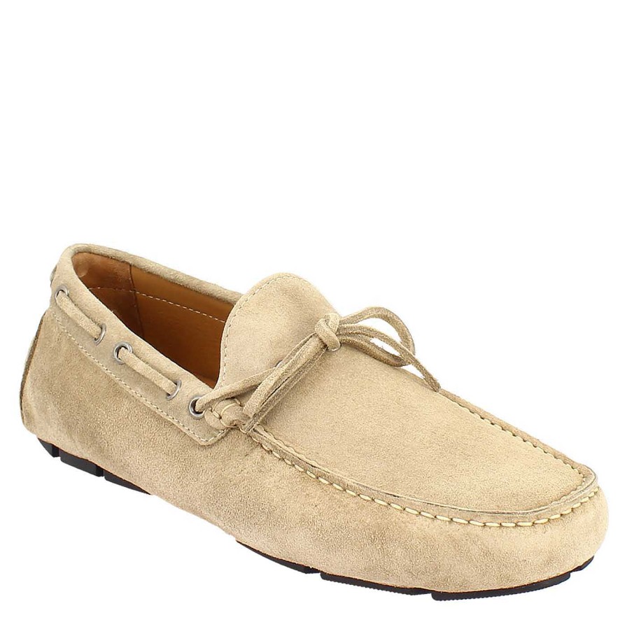 Leonardo Handcrafted Carshoe Moccasins For Men In Beige Suede.