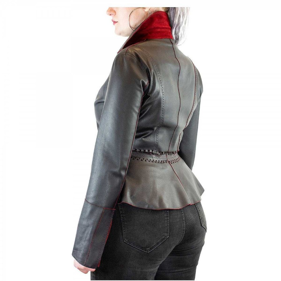 Leonardo Reversible Slim Fit Africa Model Jacket For Women Handmade In Red And Black Reindeer And Lamb Leather