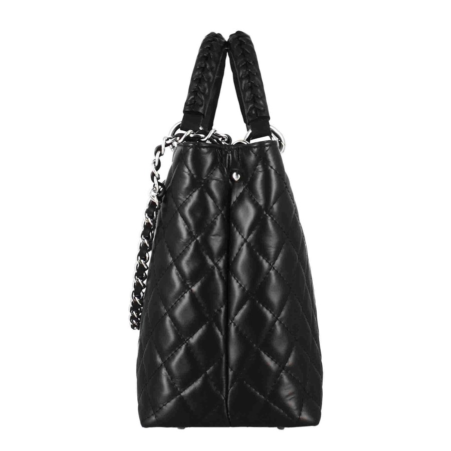 Leonardo Vanity Shopper Bag With Black Quilted Leather Shoulder Strap