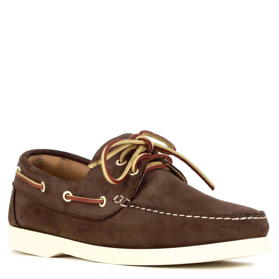 Leonardo Men'S Boat Moccasin In Dark Brown Suede