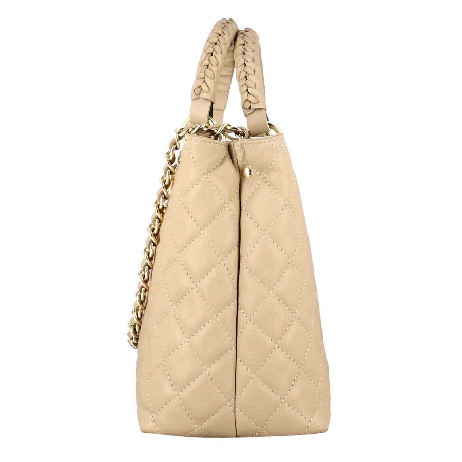 Leonardo Vanity Shopper Bag With Beige Quilted Leather Shoulder Strap