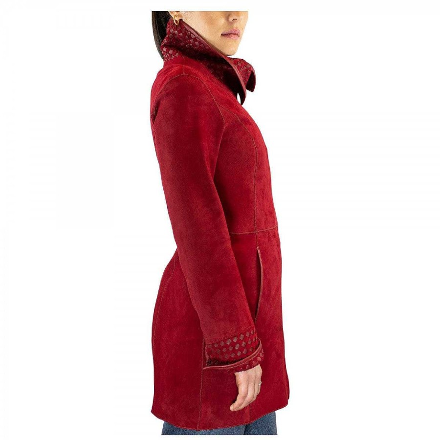 Leonardo Handmade Women'S Reversible Jacket In Red Reindeer And Lamb Leather