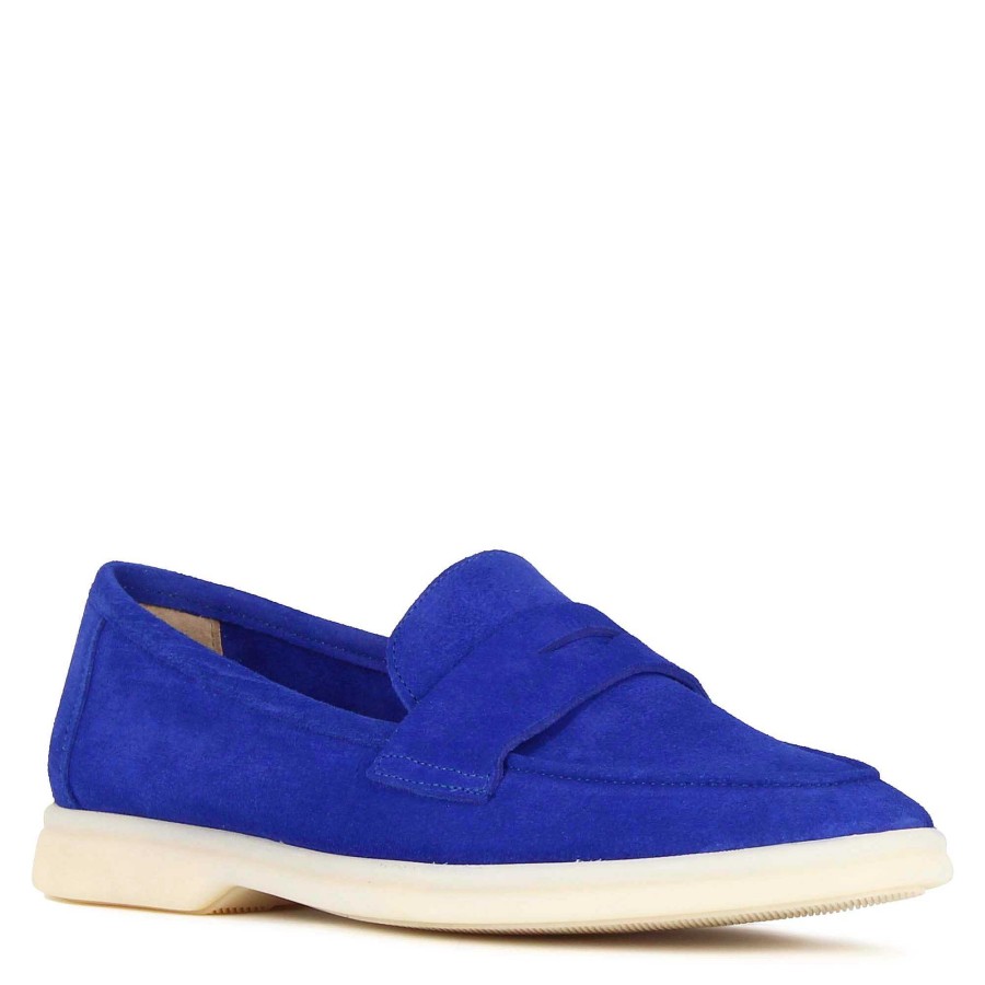 Leonardo Classic Women'S Moccasin In Blue Suede