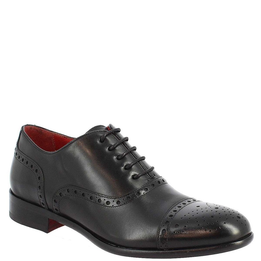 Leonardo Handmade Oxford Men'S Lace-Up Shoes In Black Leather