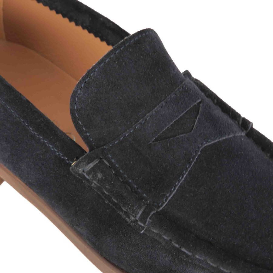 Leonardo Handmade Dark Blue Suede Men'S Moccasin