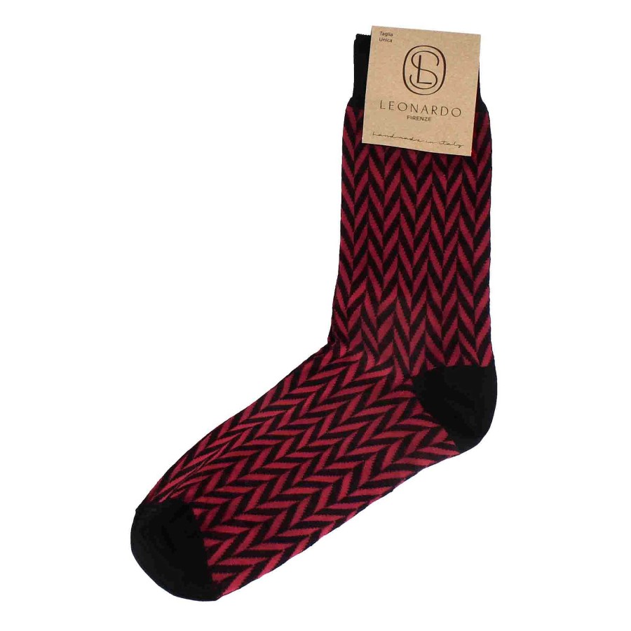 Leonardo Men'S Socks In Red Cotton With Black Pattern