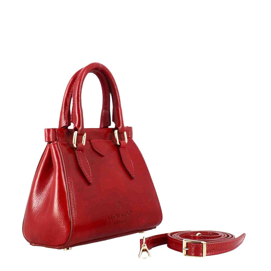 Leonardo Fiorenza Leather Handbag With Red Removable Shoulder Strap