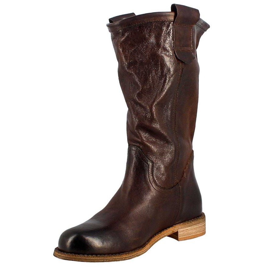 Leonardo Women'S Calf-High Boot In Unlined Dark Brown Vintage Leather