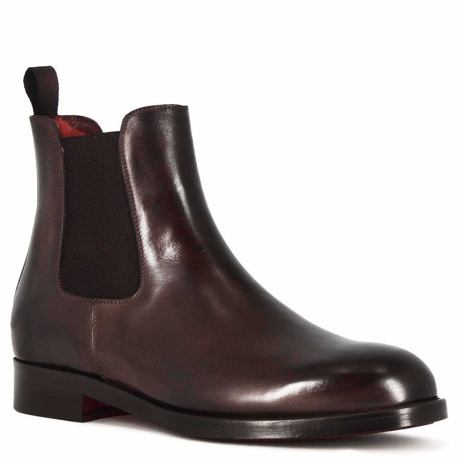 Leonardo Handmade Elegant Men'S Chelsea Ankle Boots In Brown Leather