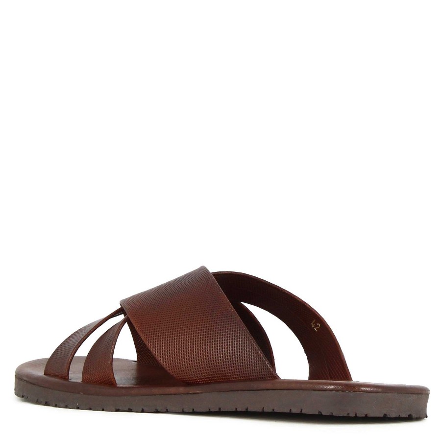 Leonardo Men'S Slipper Sandal With Handmade Brown Leather Bands