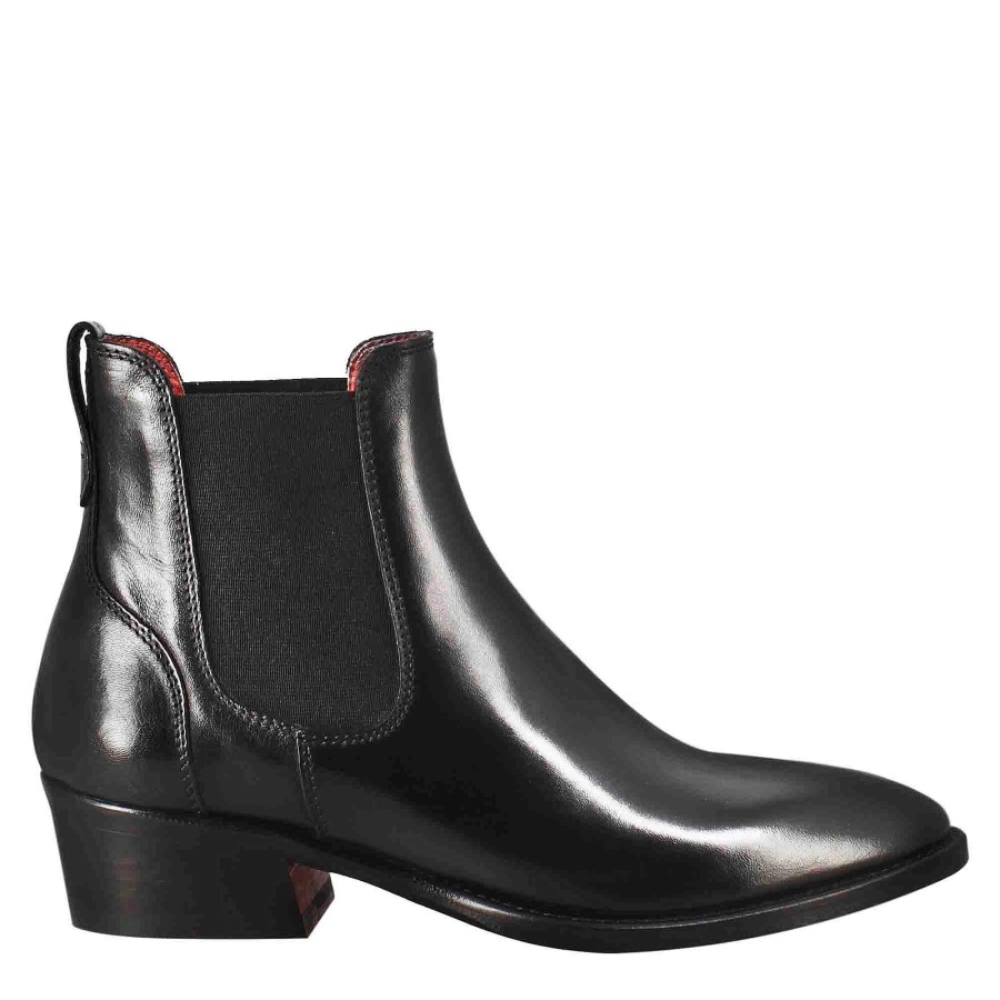 Leonardo Women'S Smooth Chelsea Boot With Medium Heel In Black Leather