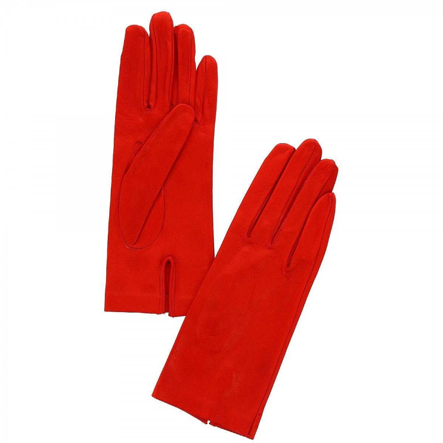 Leonardo Classic Handmade Women'S Gloves In Red Nappa