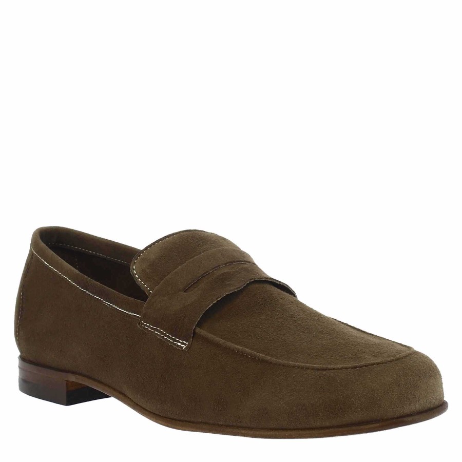 Leonardo Handmade Men'S Slip-On Loafers In Taupe Suede Leather