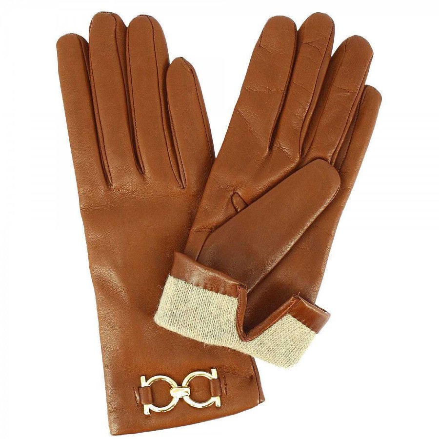 Leonardo Handmade Women'S Morsetto Model Gloves With Buckle In Nappa Leather