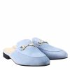 Leonardo Women'S Mules In Light Blue Suede With Gold Buckle