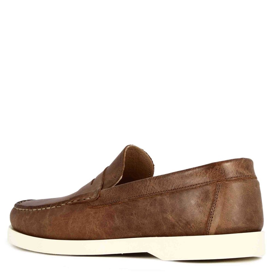 Leonardo Casual Men'S Boat Moccasin In Brown Leather