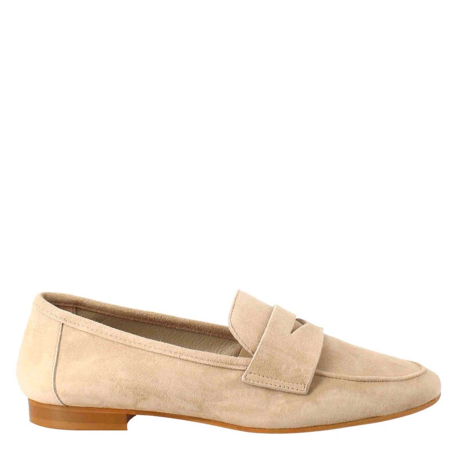 Leonardo Flexible Women'S Moccasin In Taupe Suede And Rubber Sole