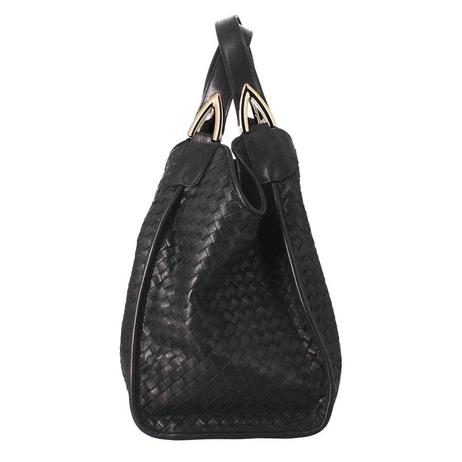 Leonardo Handcrafted Women'S Handbag In Black Woven Leather