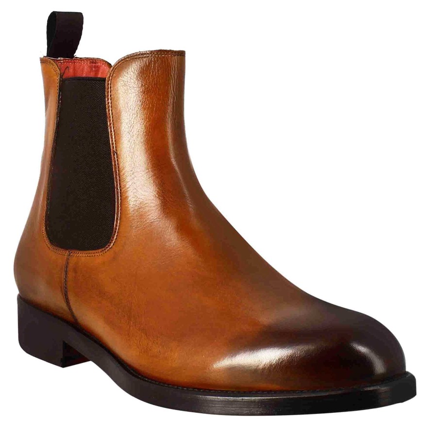 Leonardo Smooth Men'S Chelsea Boot In Light Brown Leather With Elastic