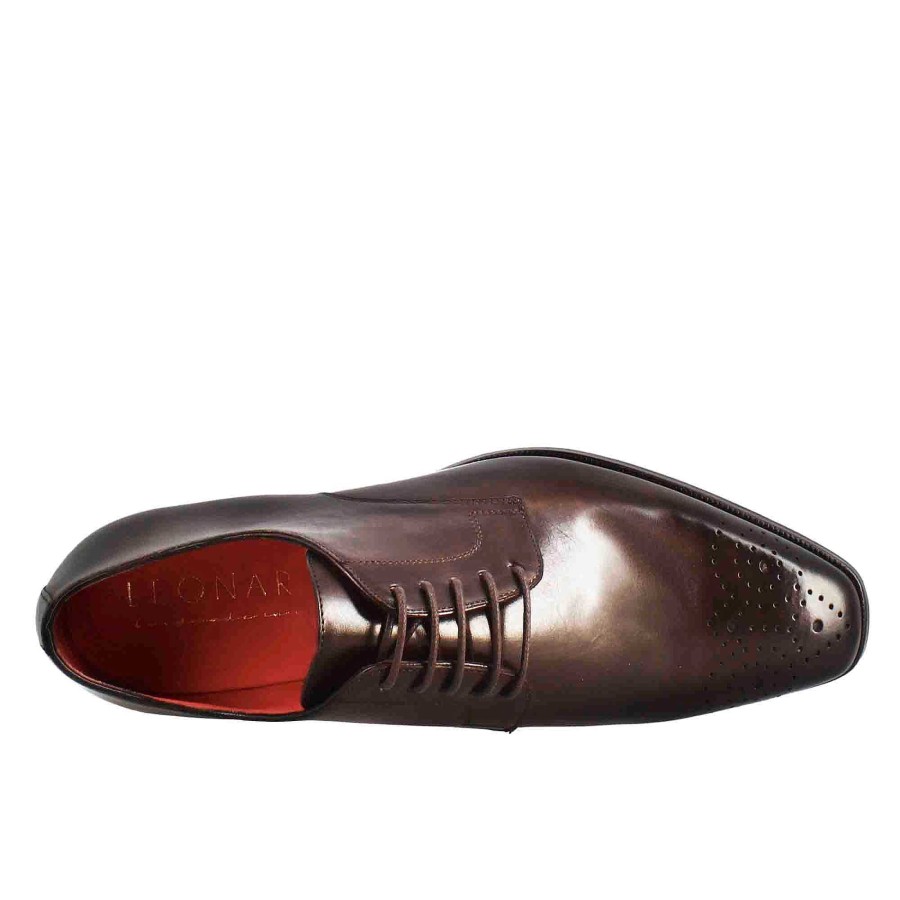 Leonardo Men'S Derby In Dark Brown Leather With Square Toe With Design