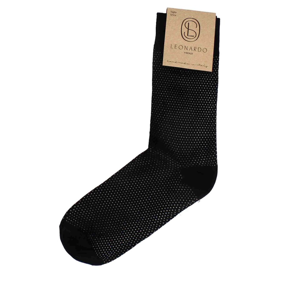 Leonardo Men'S Socks In Black Cotton With White Polka Dots