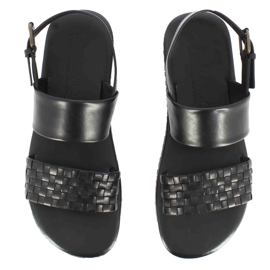 Leonardo Men'S Sandal With Black Semi-Braided Leather Buckle