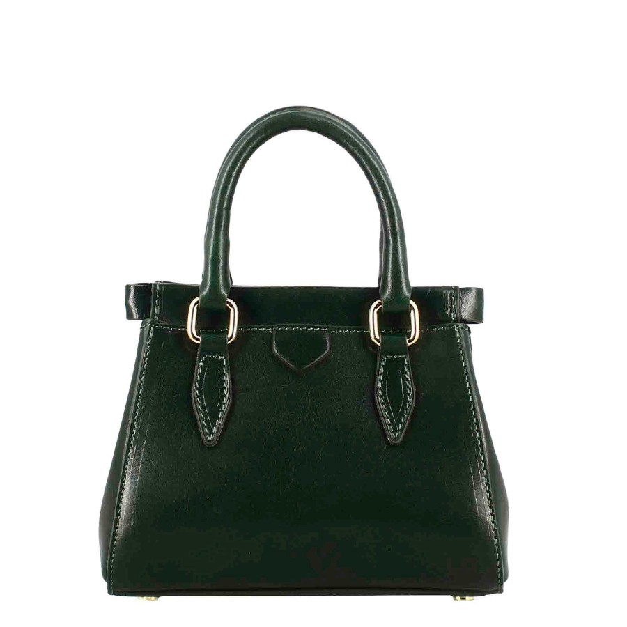 Leonardo Fiorenza Leather Handbag With Removable Green Shoulder Strap