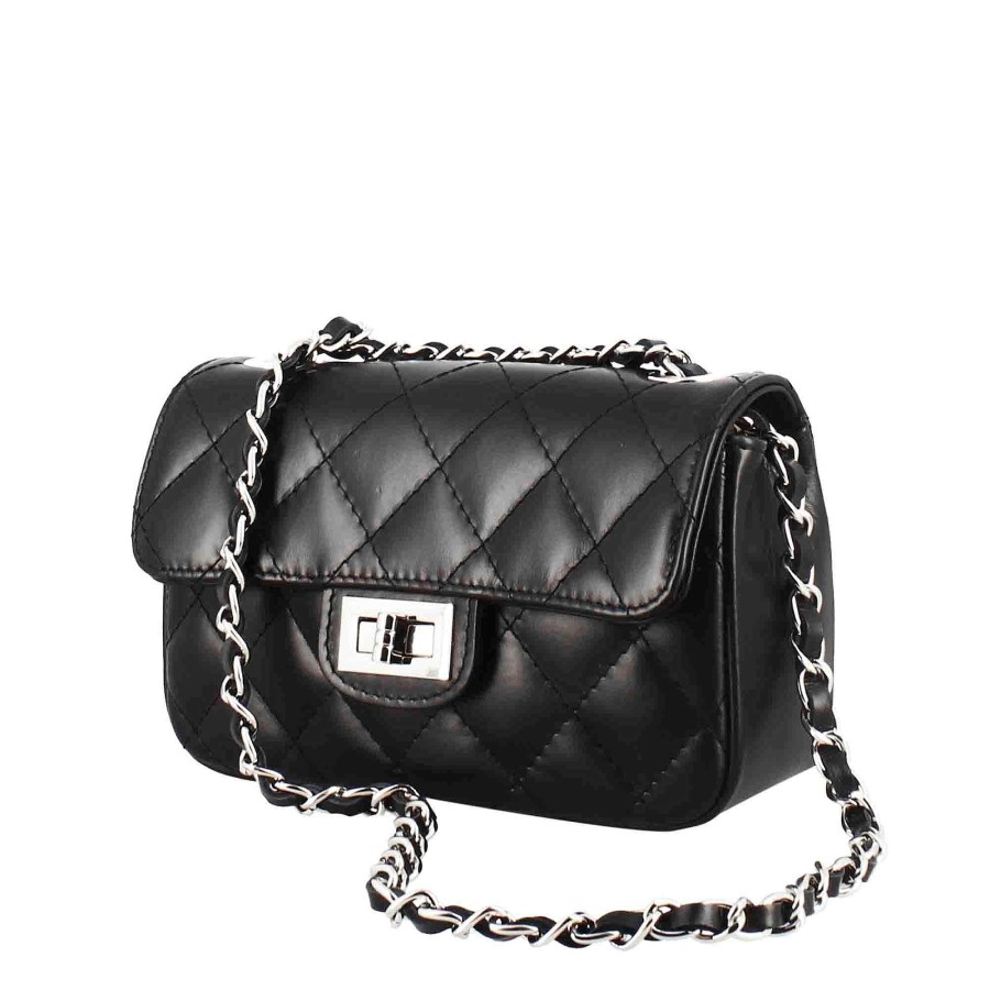 Leonardo Vanity Shoulder Bag In Black Quilted Leather