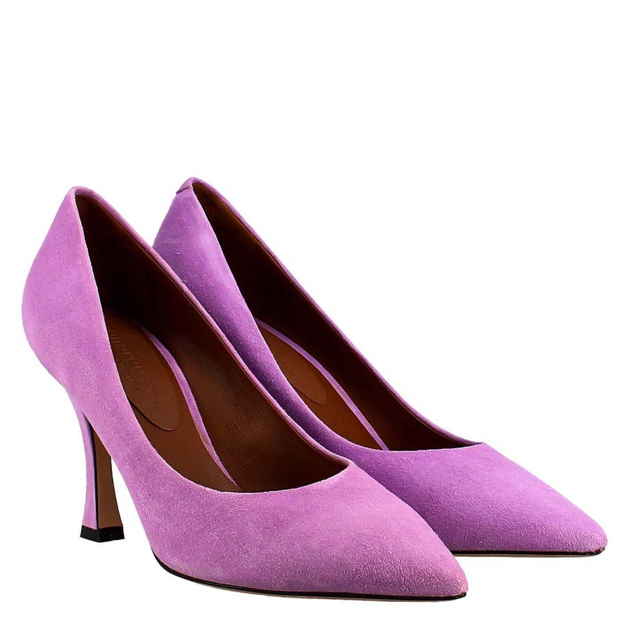 Leonardo Women'S Pointed Pumps In Lilac Suede Leather