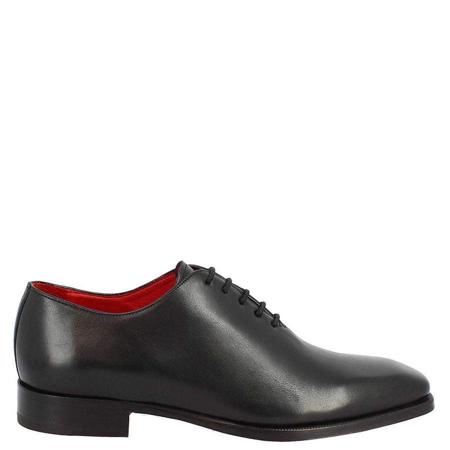 Leonardo Handmade Men'S Lace-Up Shoes In Black Leather With Laces