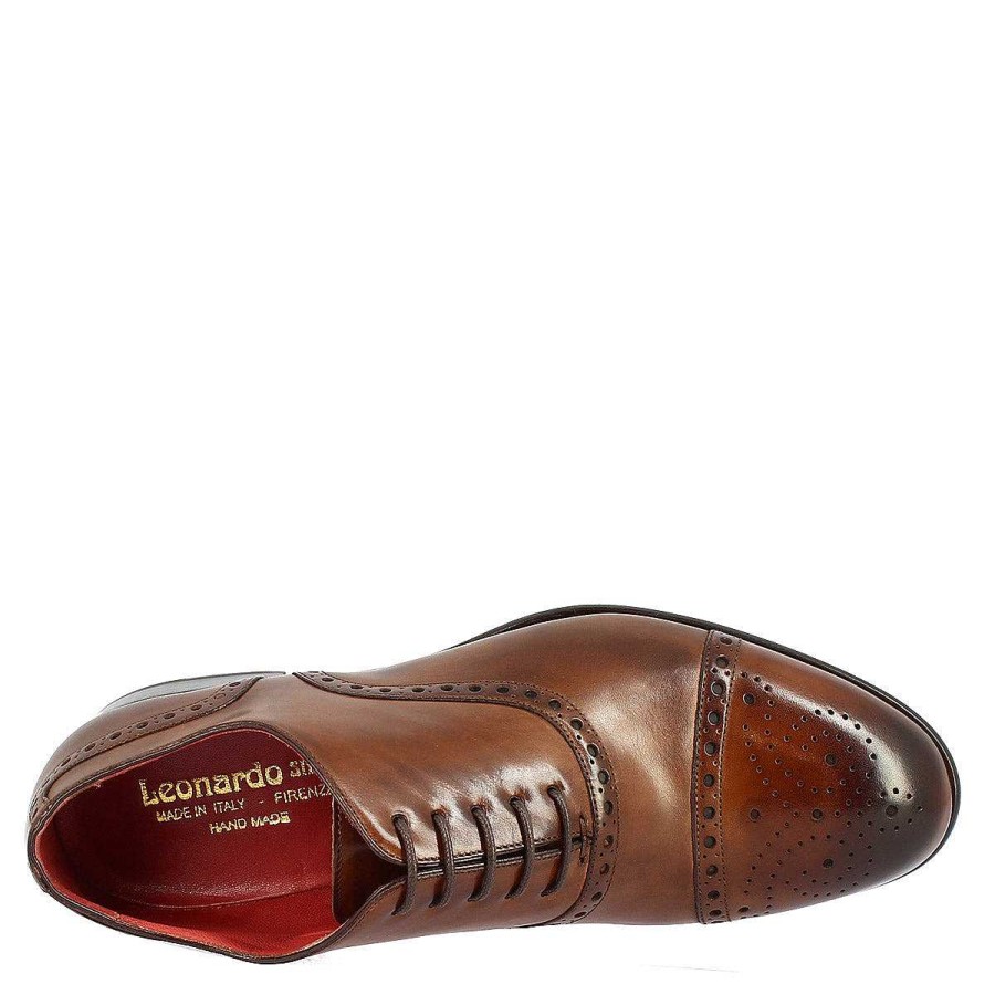 Leonardo Men'S Lace-Up Shoes Handmade In Montecarlo Brandy Leather