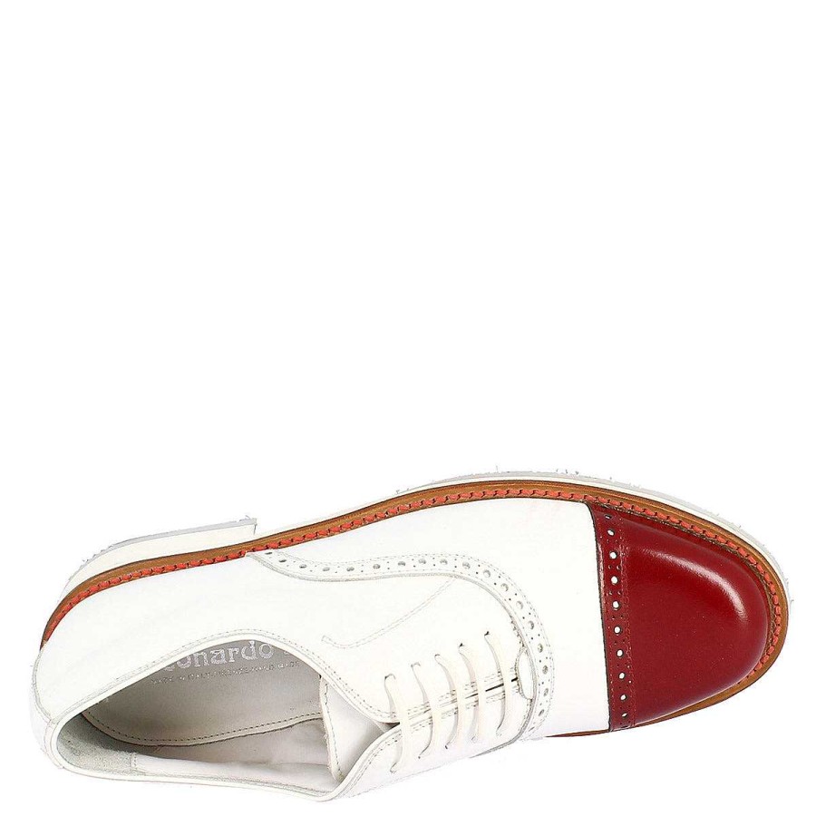 Leonardo Handcrafted Men'S Golf Shoes In White Leather With Red Toe Cap