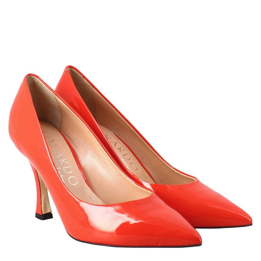 Leonardo Women'S Pointed Pumps In Red Patent Leather