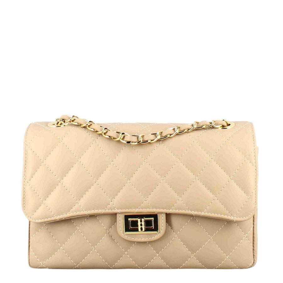 Leonardo Medium Vanity Shoulder Bag In Beige Quilted Leather