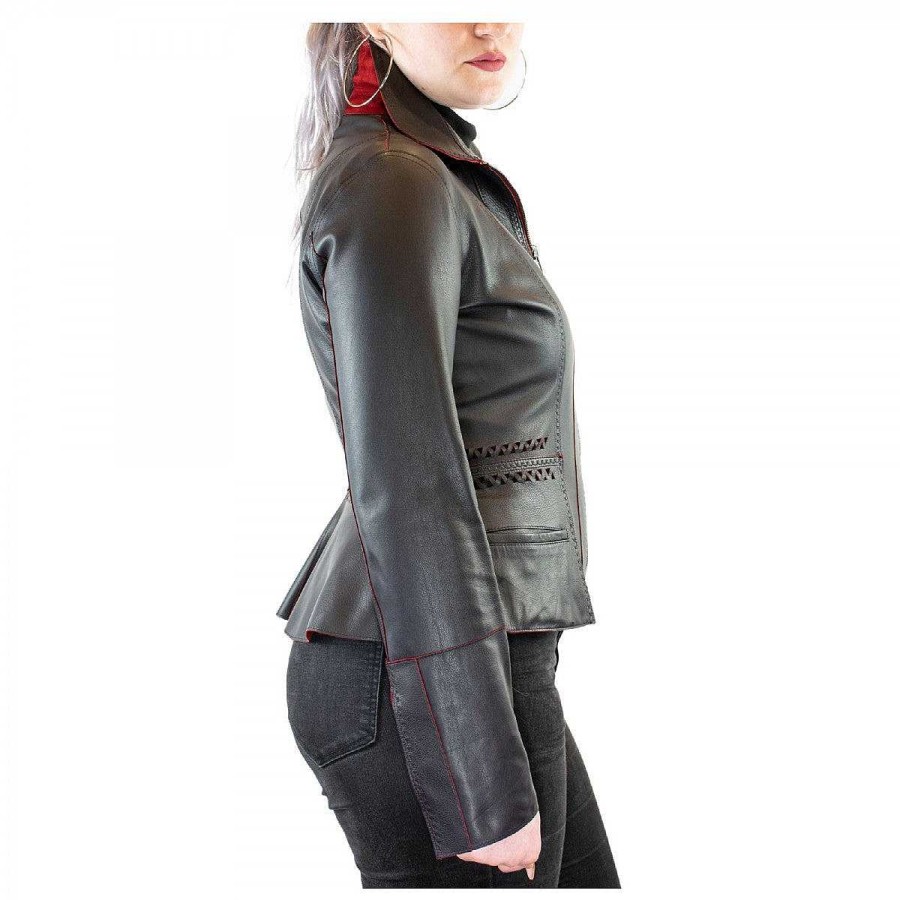 Leonardo Reversible Slim Fit Africa Model Jacket For Women Handmade In Red And Black Reindeer And Lamb Leather