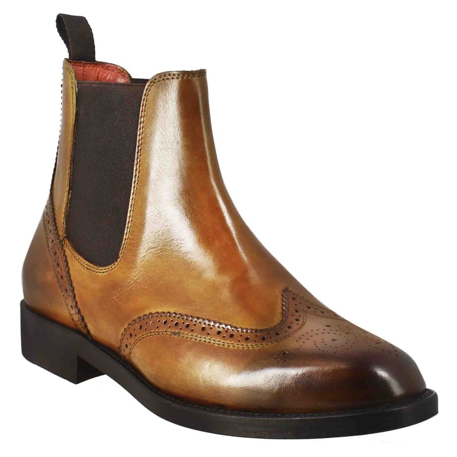 Leonardo Women'S Chelsea Boot With Brogue Details In Light Brown Leather