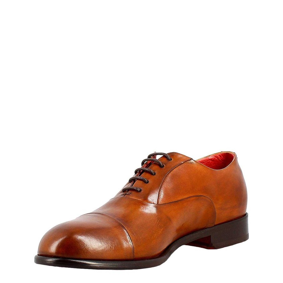 Leonardo Elegant Brown Oxford For Men In Leather And Red Lining